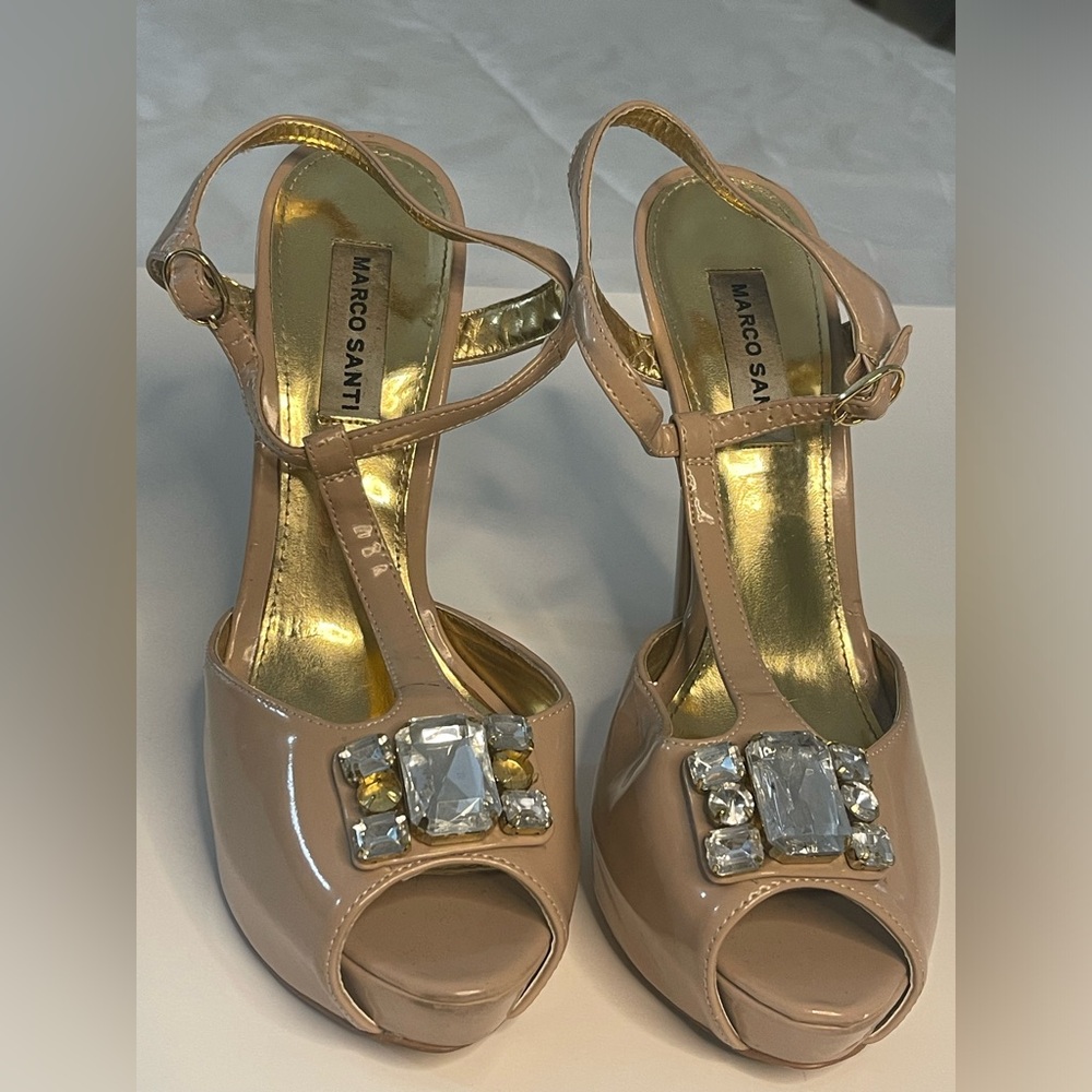 Marco Santini Brand  Tan color platform high hells